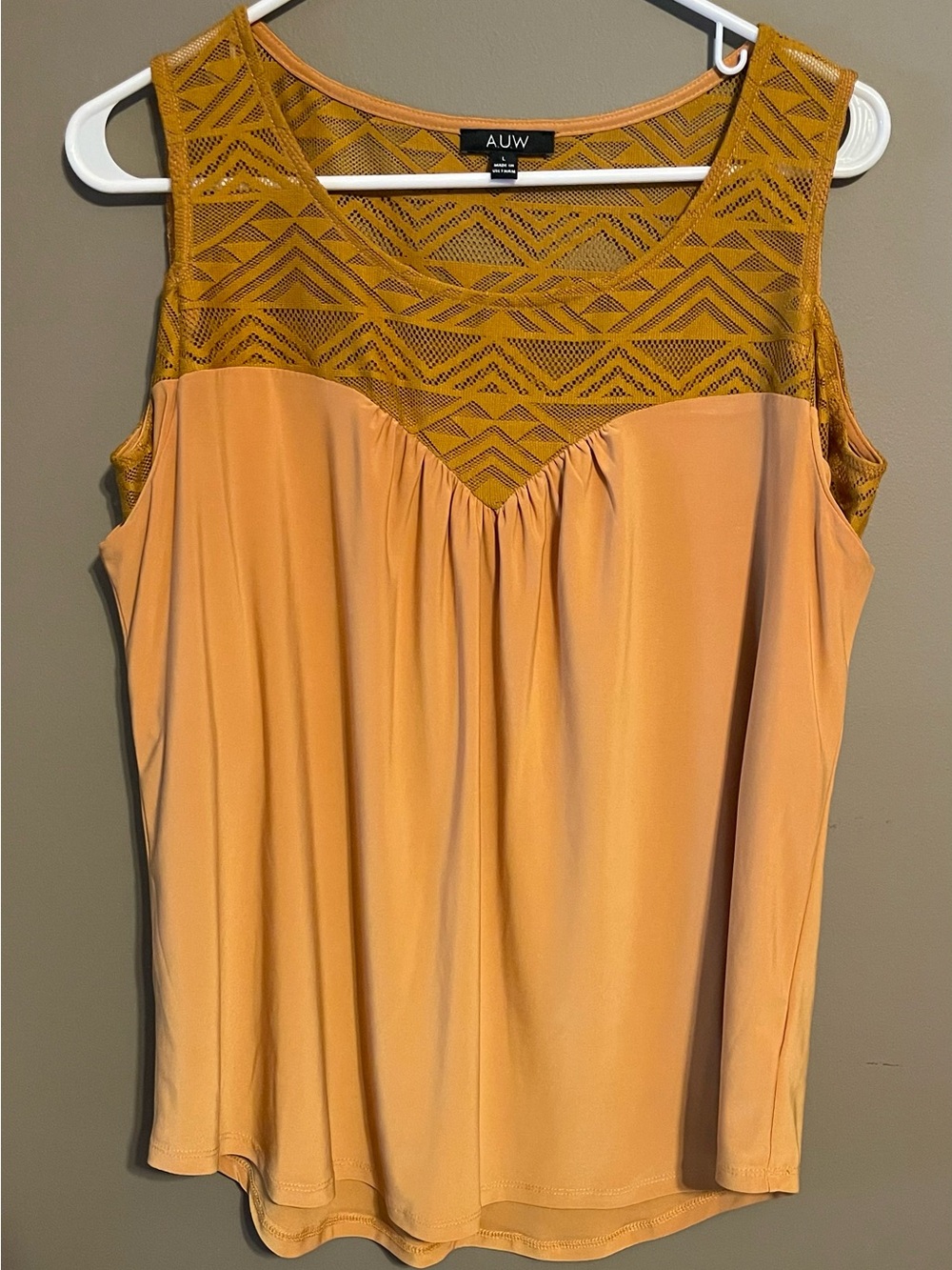 AUW Mustard & Light Gold Lace Yoke Sleeveless Tank